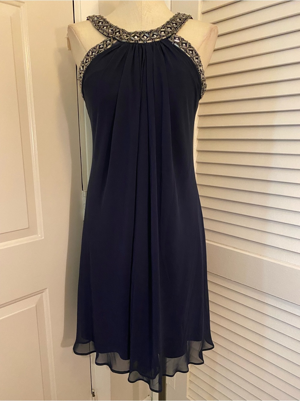 Dress Barn Navy Beaded Midi Dress- Size 8